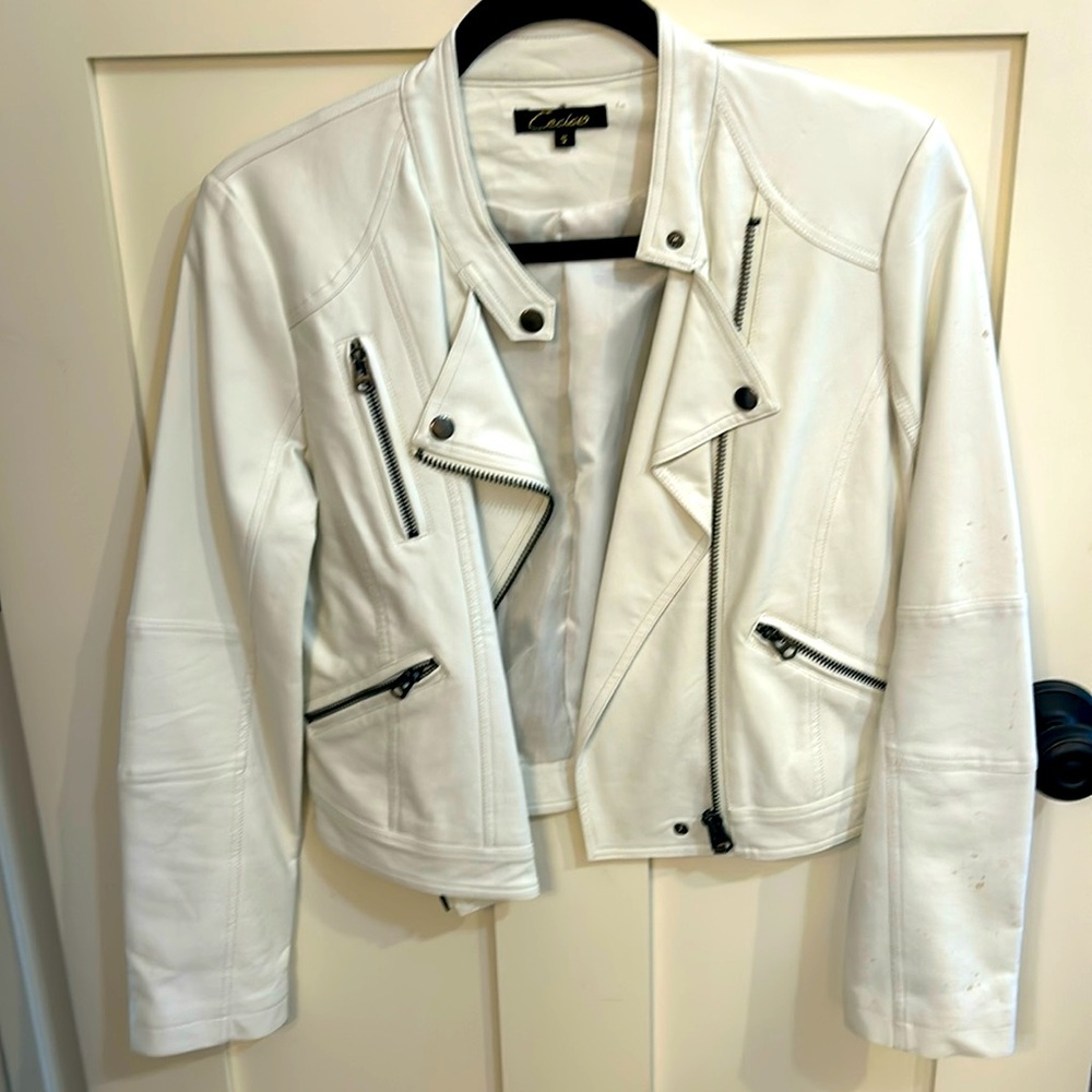 White vegan leather moto jacket.  Small.